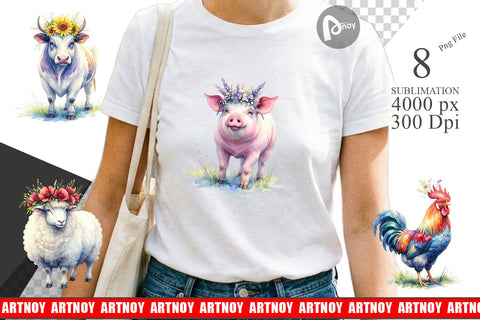 Sublimation Watercolor Rustic Flower Crown Animal Sublimation artnoy 