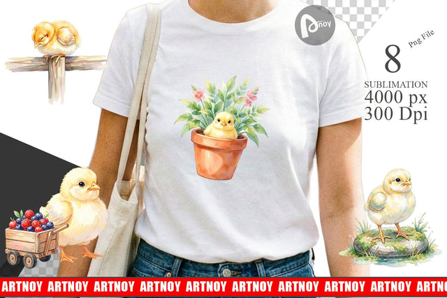 Sublimation Watercolor Rustic Garden Easter Chicks Sublimation artnoy 