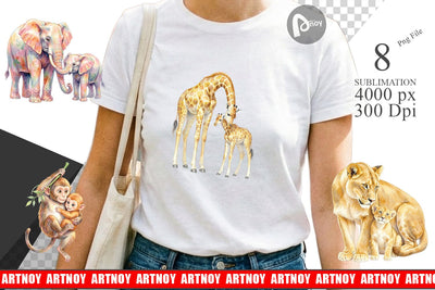 Sublimation Watercolor Safari Mom And Baby Animal Sublimation artnoy 