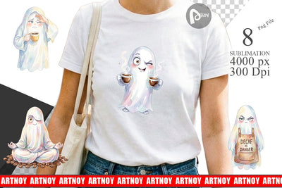 Sublimation Watercolor Sarcastic Morning Coffee Ghost Sublimation artnoy 