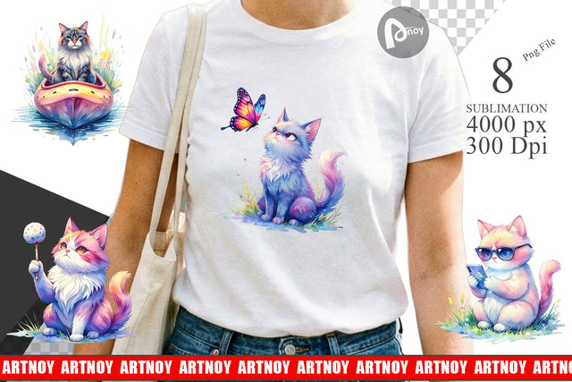 Sublimation Watercolor Sassy Sarcastic Camping Cat Sublimation artnoy 