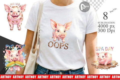 Sublimation Watercolor Silly Piggy Muddy Quotes Sublimation artnoy 