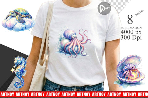 Sublimation Watercolor Sleepy Baby Ocean Animals Sublimation artnoy 
