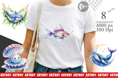 Sublimation Watercolor Sleepy Baby Ocean Animals Sublimation artnoy 