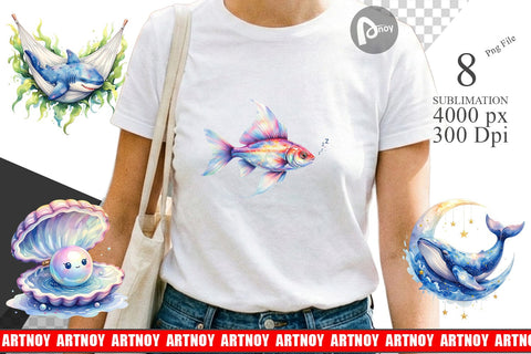 Sublimation Watercolor Sleepy Baby Ocean Animals Sublimation artnoy 