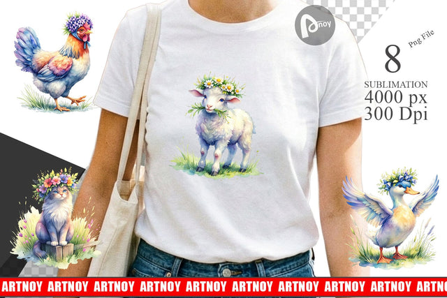 Sublimation Watercolor Spring Farmyard Flower Art Sublimation artnoy 
