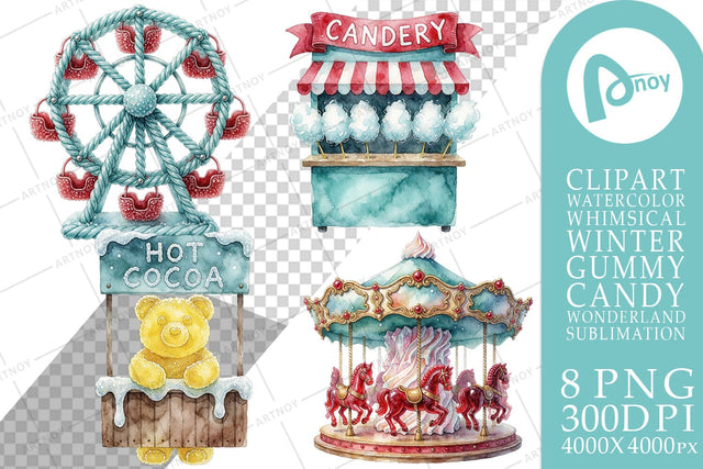 Sublimation Watercolor Sugar-Glazed Winter Candy Carnival Sublimation artnoy 