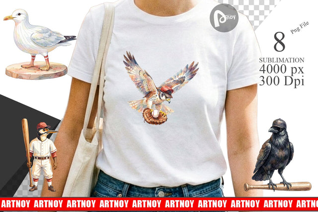 Sublimation Watercolor Vintage Bird Baseball Sublimation artnoy 
