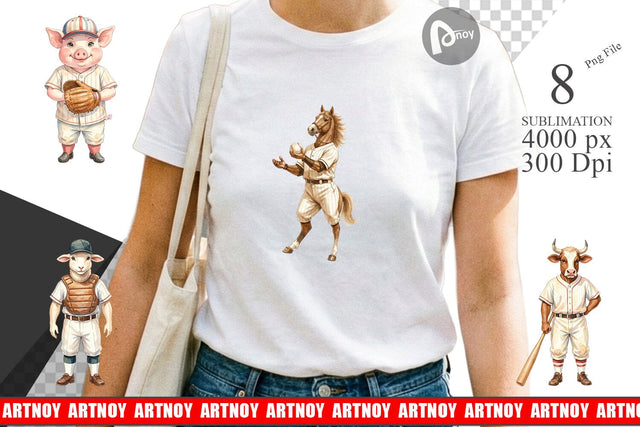 Sublimation Watercolor Vintage Farm Animal Baseball Sublimation artnoy 