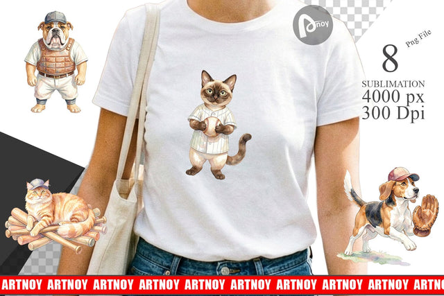 Sublimation Watercolor Vintage Pet Animal Baseball Sublimation artnoy 
