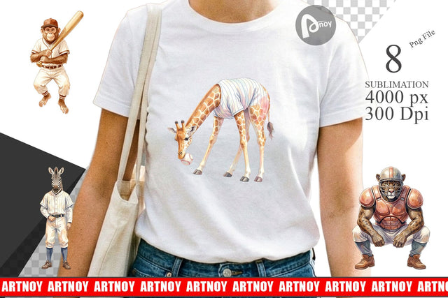 Sublimation Watercolor Vintage Safari Animal Baseball Sublimation artnoy 