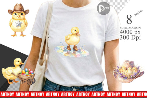 Sublimation Watercolor Western Chick And Duckling Art Sublimation artnoy 