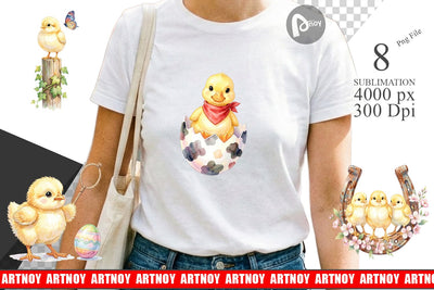 Sublimation Watercolor Western Chick And Duckling Art Sublimation artnoy 