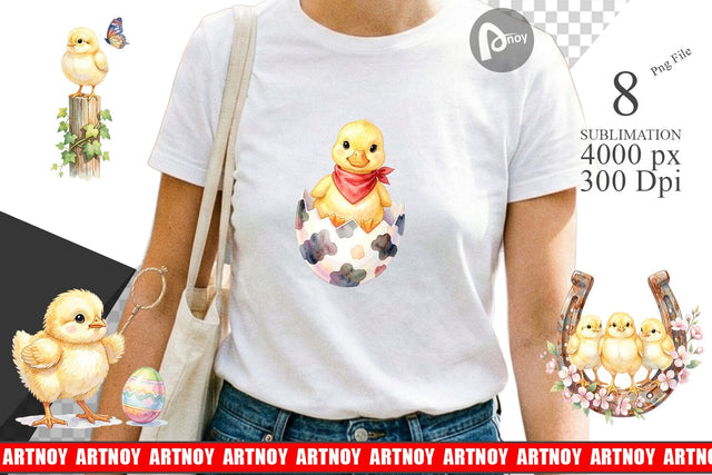 Sublimation Watercolor Western Chick And Duckling Art Sublimation artnoy 