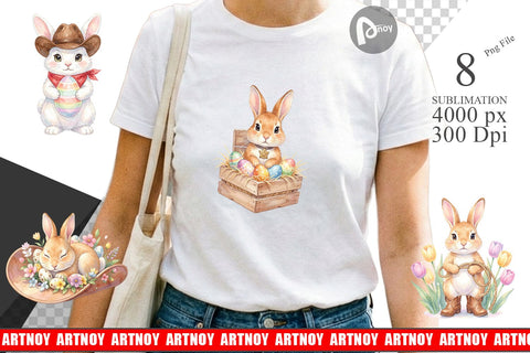 Sublimation Watercolor Western Cowboy Bunny Easter Sublimation artnoy 