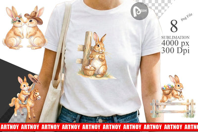 Sublimation Watercolor Western Cowboy Bunny Easter Sublimation artnoy 