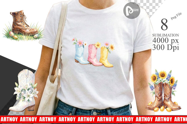 Sublimation Watercolor Western Easter Cowboy Boots Sublimation artnoy 