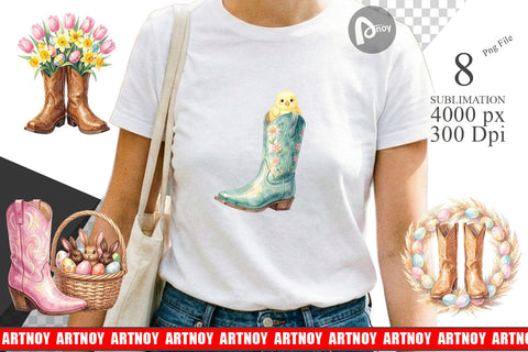 Sublimation Watercolor Western Easter Cowboy Boots Sublimation artnoy 