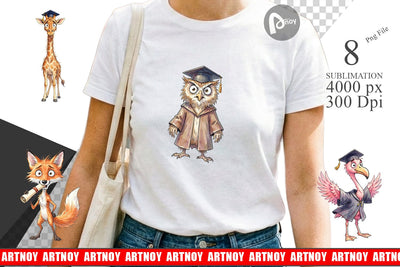 Sublimation Watercolor Whimsical Animal Graduates Sublimation artnoy 