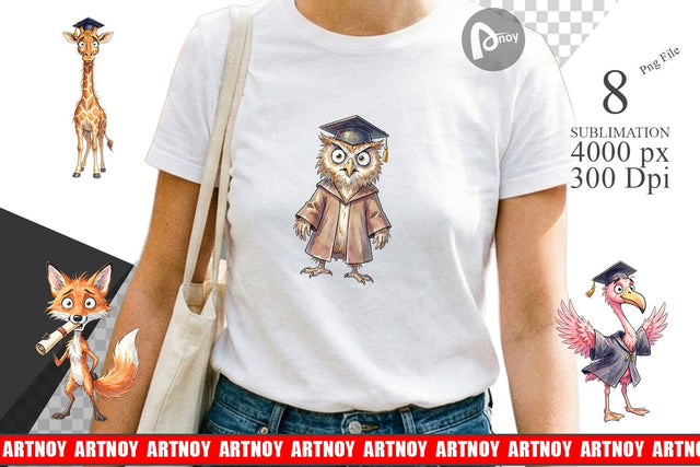 Sublimation Watercolor Whimsical Animal Graduates Sublimation artnoy 