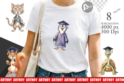 Sublimation Watercolor Whimsical Animal Graduates Sublimation artnoy 