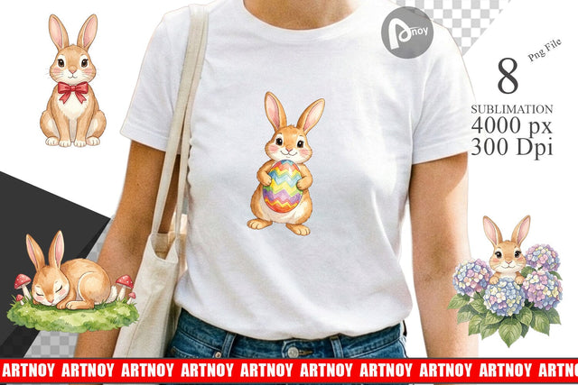 Sublimation Watercolor Whimsical Spring Bunny Art Sublimation artnoy 