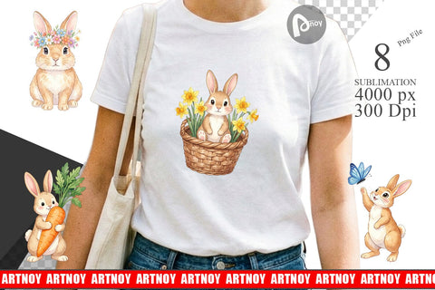 Sublimation Watercolor Whimsical Spring Bunny Art Sublimation artnoy 
