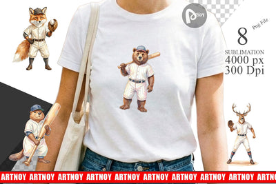 Sublimation Watercolor Woodland Animal Baseball Sublimation artnoy 