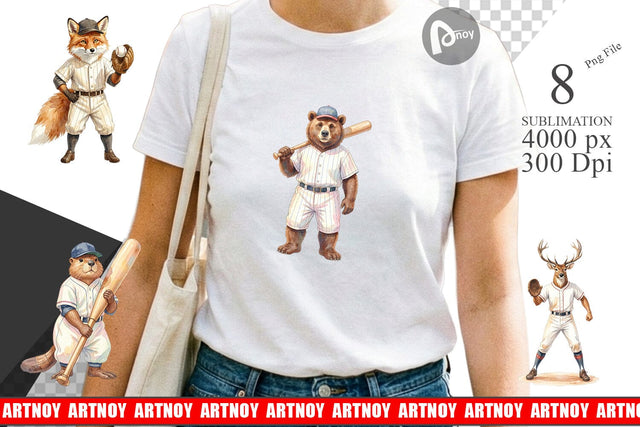 Sublimation Watercolor Woodland Animal Baseball Sublimation artnoy 