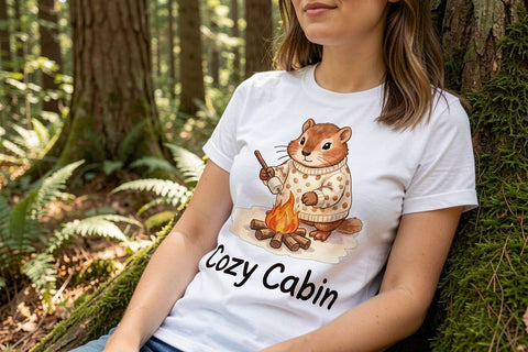 Sublimation Winter Cabin Woodland Friends Watercolor Sublimation artnoy 