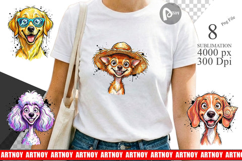 Sublimation Witty Coastal Dog Watercolor Caricature Sublimation artnoy 