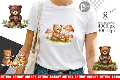 Sublimation Woodland Forest Teddy Bear Watercolor Sublimation artnoy 