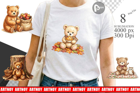 Sublimation Woodland Forest Teddy Bear Watercolor Sublimation artnoy 
