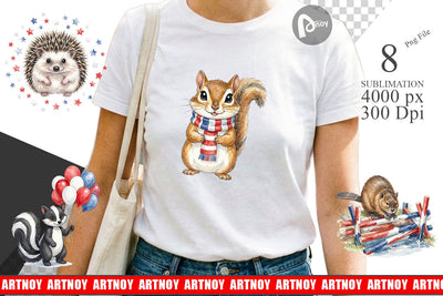 Sublimation Woodland Patriotic Animals Watercolor Sublimation artnoy 