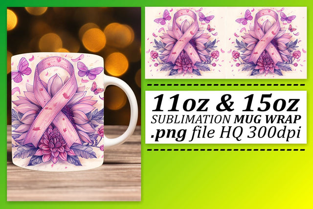 Sublimation Wrap – 11oz & 15oz Pink Ribbon Breast Cancer Mug Sublimation afrosvg 