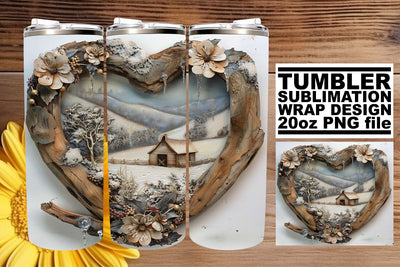 Sublimation Wrap 3D Heart Frame Christmas Landscape Tumbler Sublimation afrosvg 