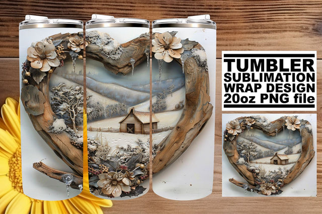 Sublimation Wrap 3D Heart Frame Christmas Landscape Tumbler Sublimation afrosvg 
