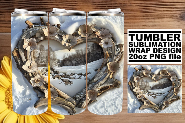 Sublimation Wrap 3D Heart Frame Christmas Winter Tumbler Sublimation afrosvg 