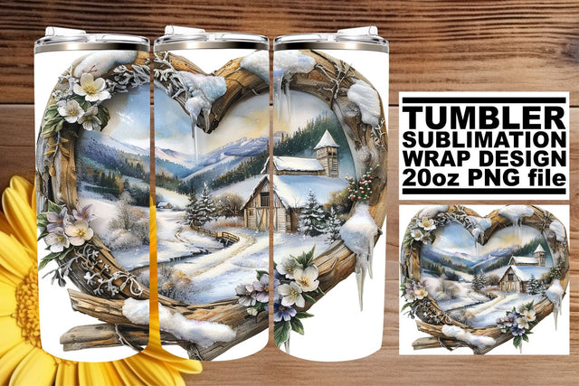 Sublimation Wrap Christmas 3D Heart Frame Tumbler 20oz Sublimation afrosvg 