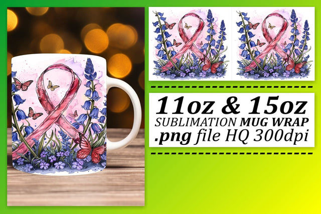 Sublimation Wrap for Pink Ribbon – 11oz & 15oz Breast Cancer Mug Sublimation afrosvg 
