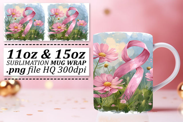 Sublimation Wrap for Pink Ribbon – 11oz & 15oz Breast Cancer Mugs Sublimation afrosvg 