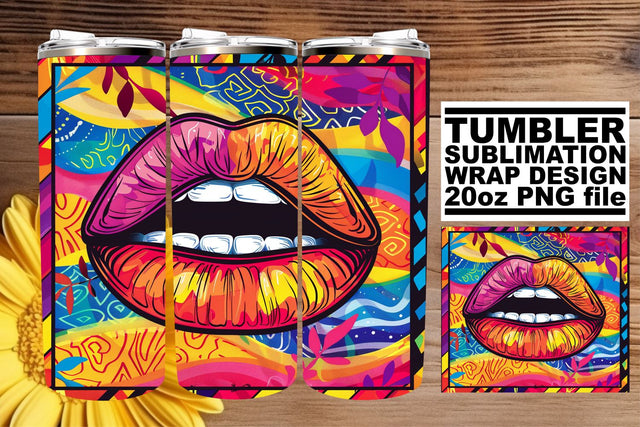 Sublimation Wrap for Tumblers Gorgeous Colorful Lips Design 20oz Sublimation afrosvg 