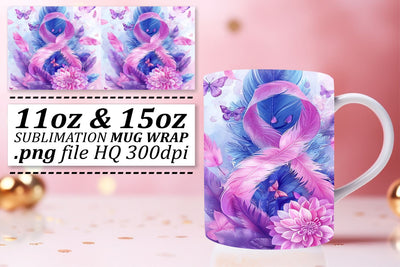 Sublimation Wrap – Pink Ribbon Mug Art for 11oz & 15oz Sublimation afrosvg 