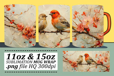 Sublimation Wrap with Birds – Cute Design for 11oz & 15oz Mugs Sublimation afrosvg 
