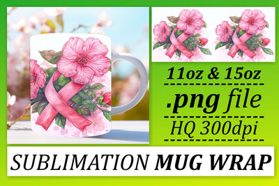 Sublimation Wrap with Pink Ribbon – 11oz & 15oz Breast Cancer Mug Sublimation afrosvg 