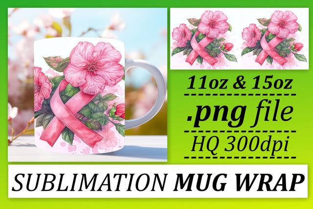 Sublimation Wrap with Pink Ribbon – 11oz & 15oz Breast Cancer Mug Sublimation afrosvg 