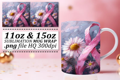 Sublimation Wrap with Pink Ribbon – 11oz & 15oz Mug Design Sublimation afrosvg 