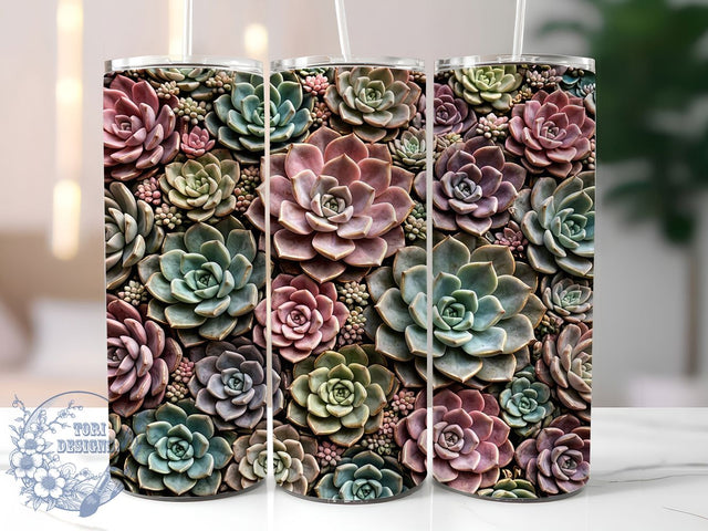 Succulent Botanical Tile 20oz Tumbler, Cactus Pattern, Geometric Flora, Desert Art, Modern Botanical, Earthy Tones, Repeating Design, Sublimation Wrap Sublimation ToriDesigns 