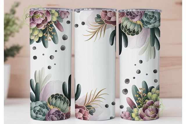 Succulent Cactus Floral Tumbler Wrap Sublimation PixelChick 