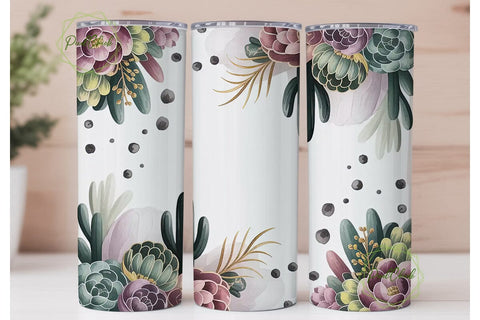 Succulent Cactus Floral Tumbler Wrap Sublimation PixelChick 